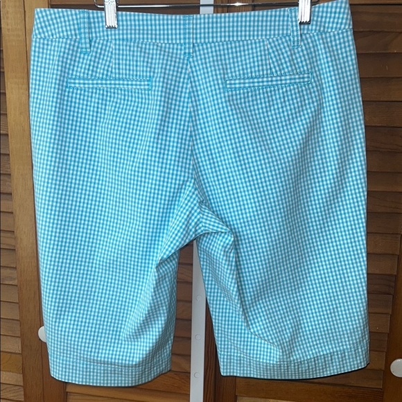 Manhattan Chino Blue Bermuda Shorts Classic Gingham Pattern from NY&Co Size 10 - Picture 7 of 9